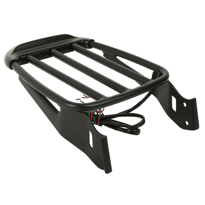 Black Two-Up Detachable Luggage Rack with LED Light for Harley Softail (1984-2005)
