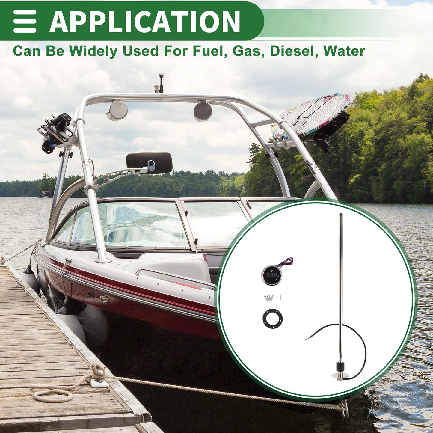 Fuel Sending Unit and Gauge Kit 0-190 Ohm 25.59" for Boat Car Vehicle