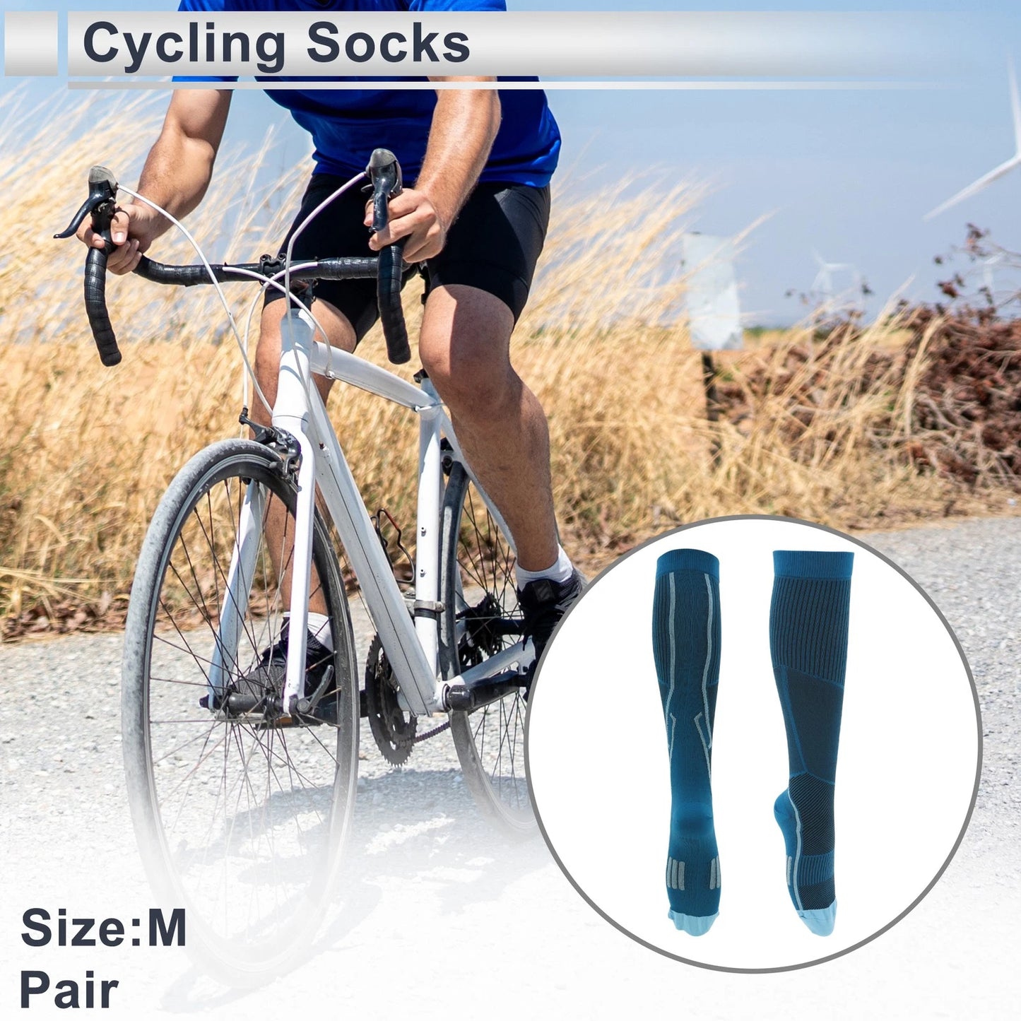 Cycling Socks Shock Absorption Anti-Slip Size M High-cut Blue Gray
