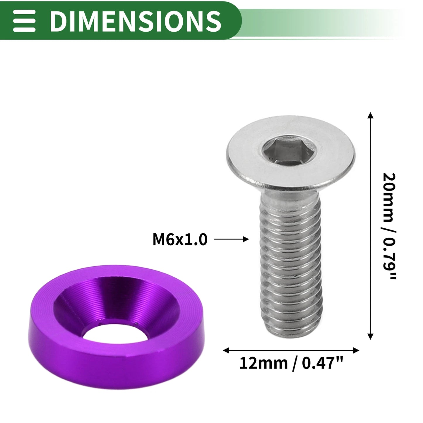 Set of 1 M6x1.0 Gasket Bolt for Universal Car Modification - Aluminium Alloy Purple