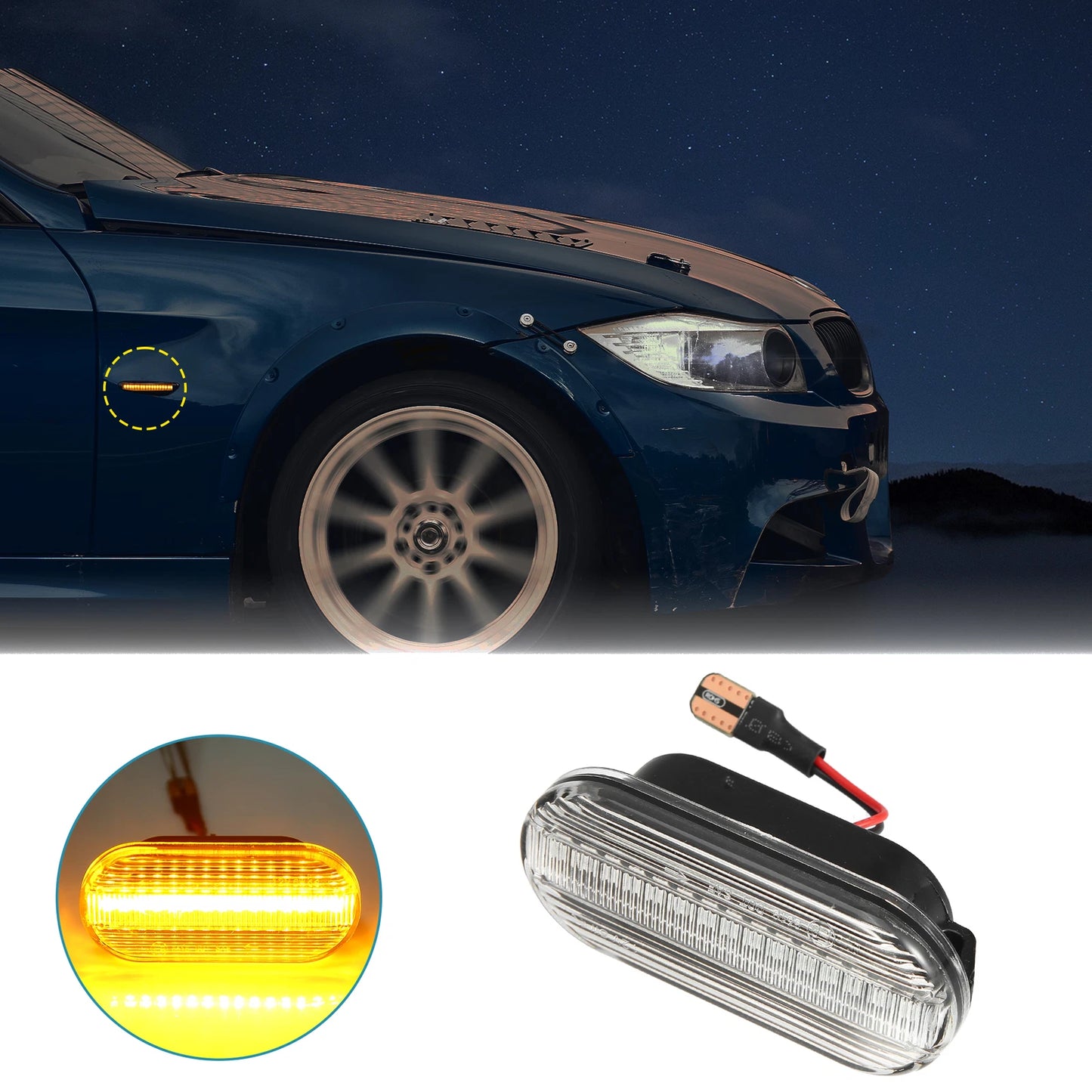 2X LED Side Marker Turn Signal Lights for Ford (Clear) (Part # 4M5A13K309AA)