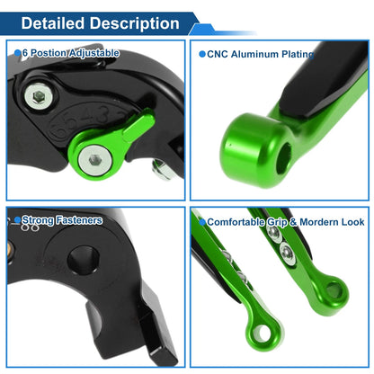 Adjustable Brake Clutch Levers for Kawasaki ZX14R (2006–2017) Black Green
