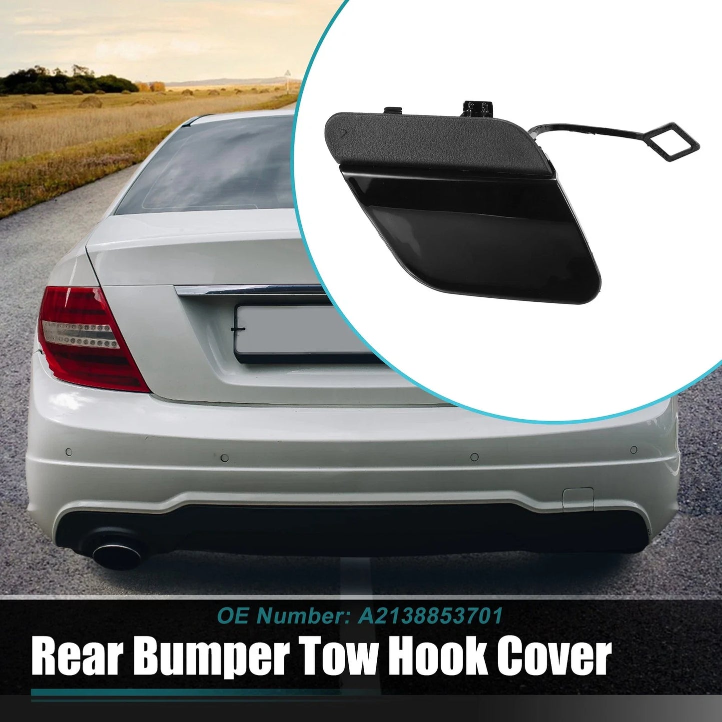 Rear Bumper Tow Hook Cover for Mercedes E-Class (2017-2023) Glossy Black