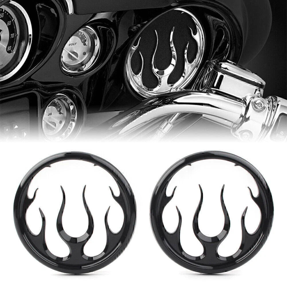 Black Flame Speaker Grill Accent Trim Cover for Harley Electra Glide (2009-2023)