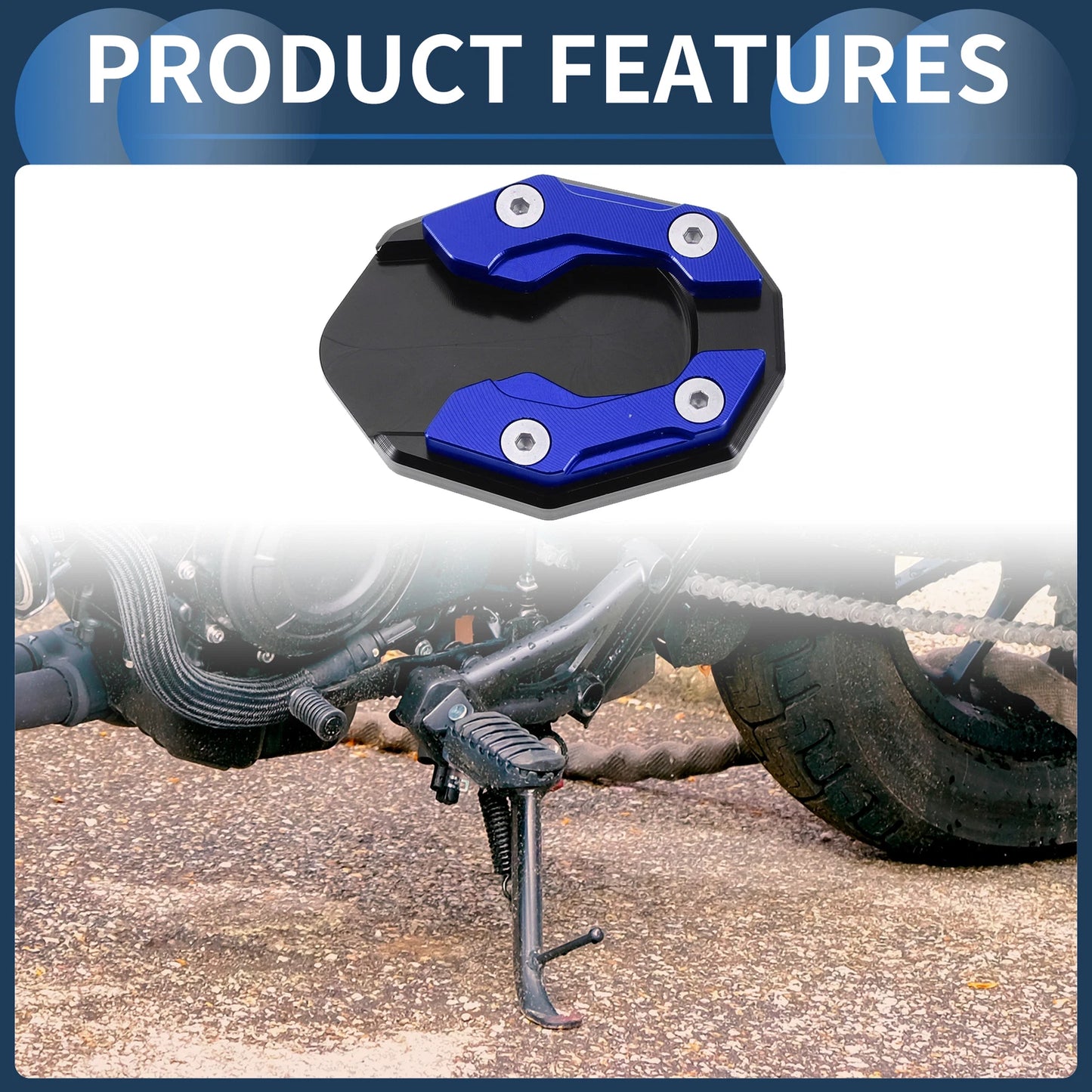 Side Stand Plate Pad for Motorcycle (Set of 1) - Aluminum Alloy, Blue