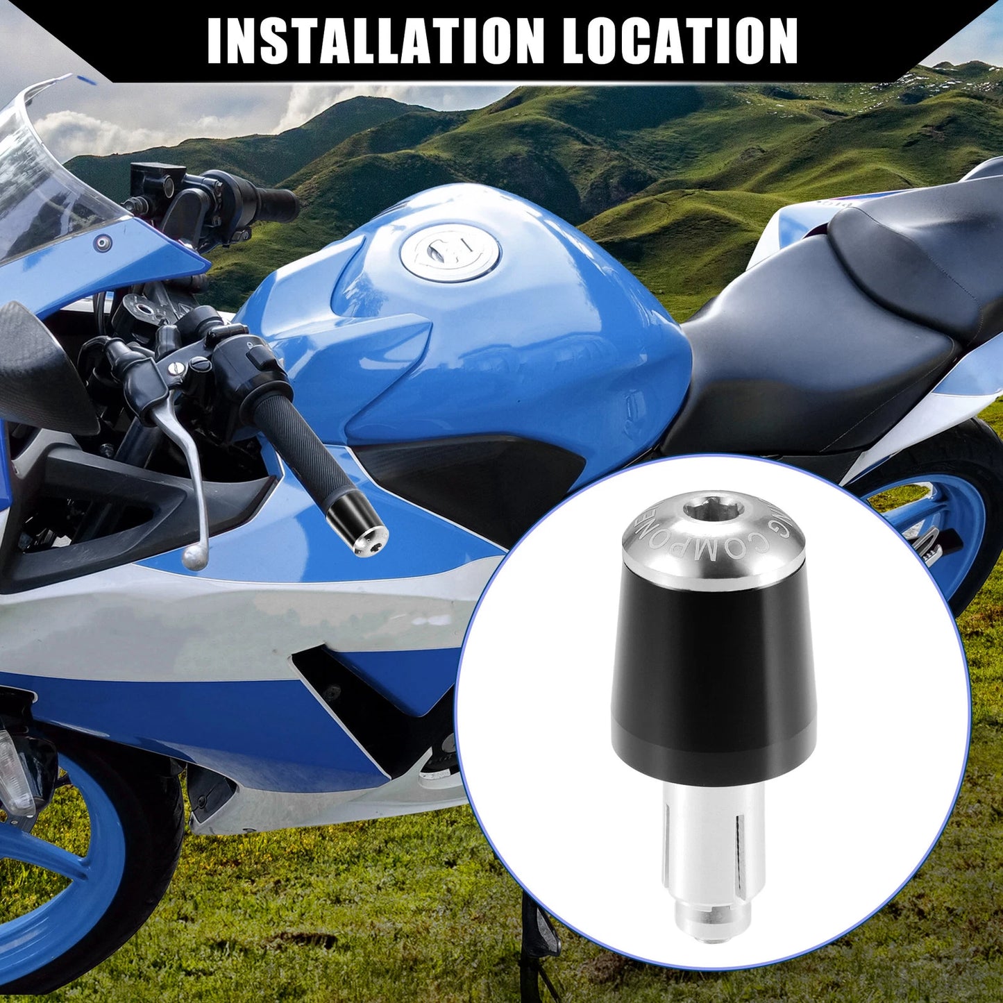 2X Handlebar End Plug Cap 7/8" for Honda Motorcycle  Black Silver