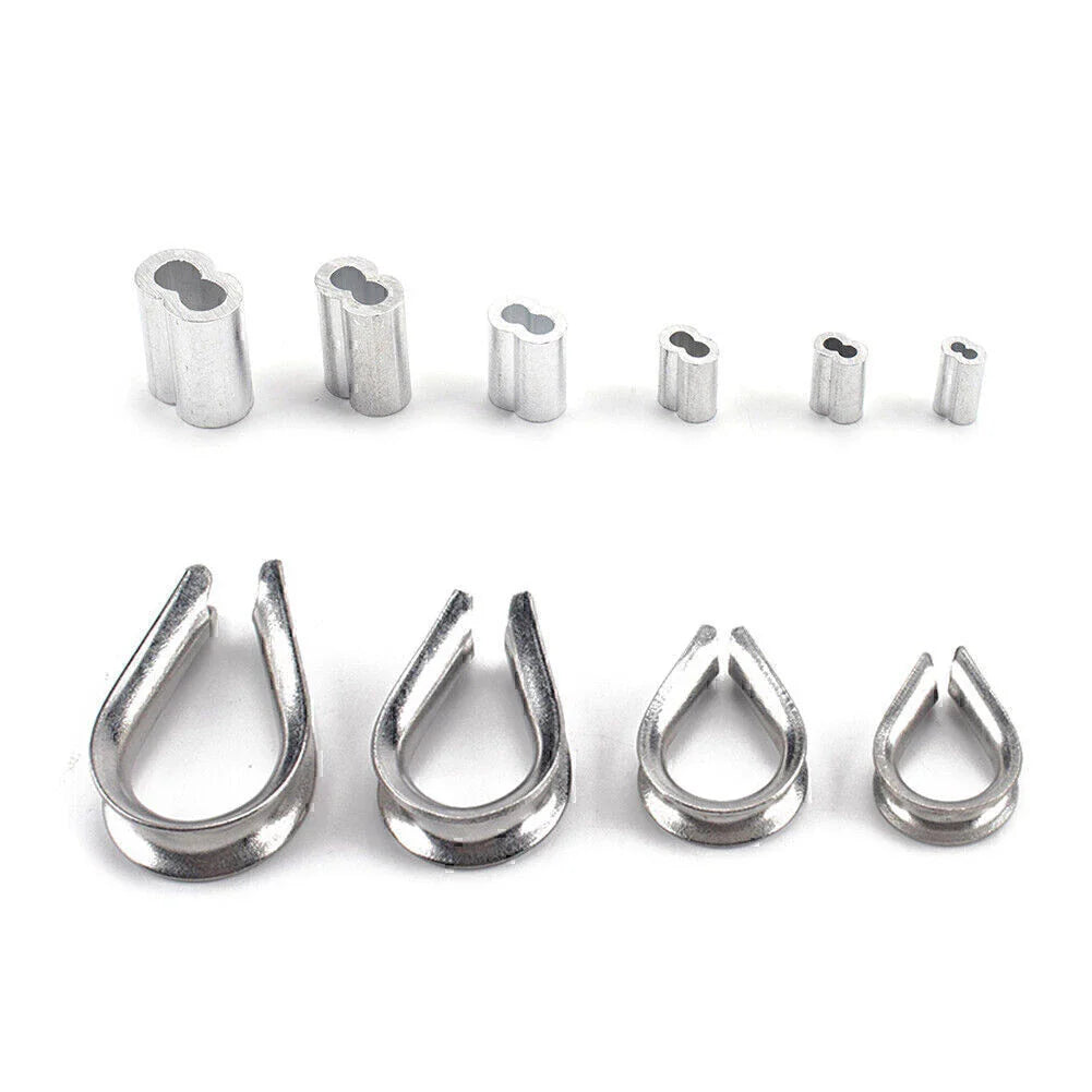 195Pcs M2/3/4/5 Thimble & 6-Size Aluminum Crimping Loop Sleeves