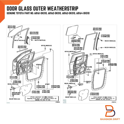 Outer Belt Weatherstrip Glass Door Seal for Toyota Hilux Ute Vigo (05-14)