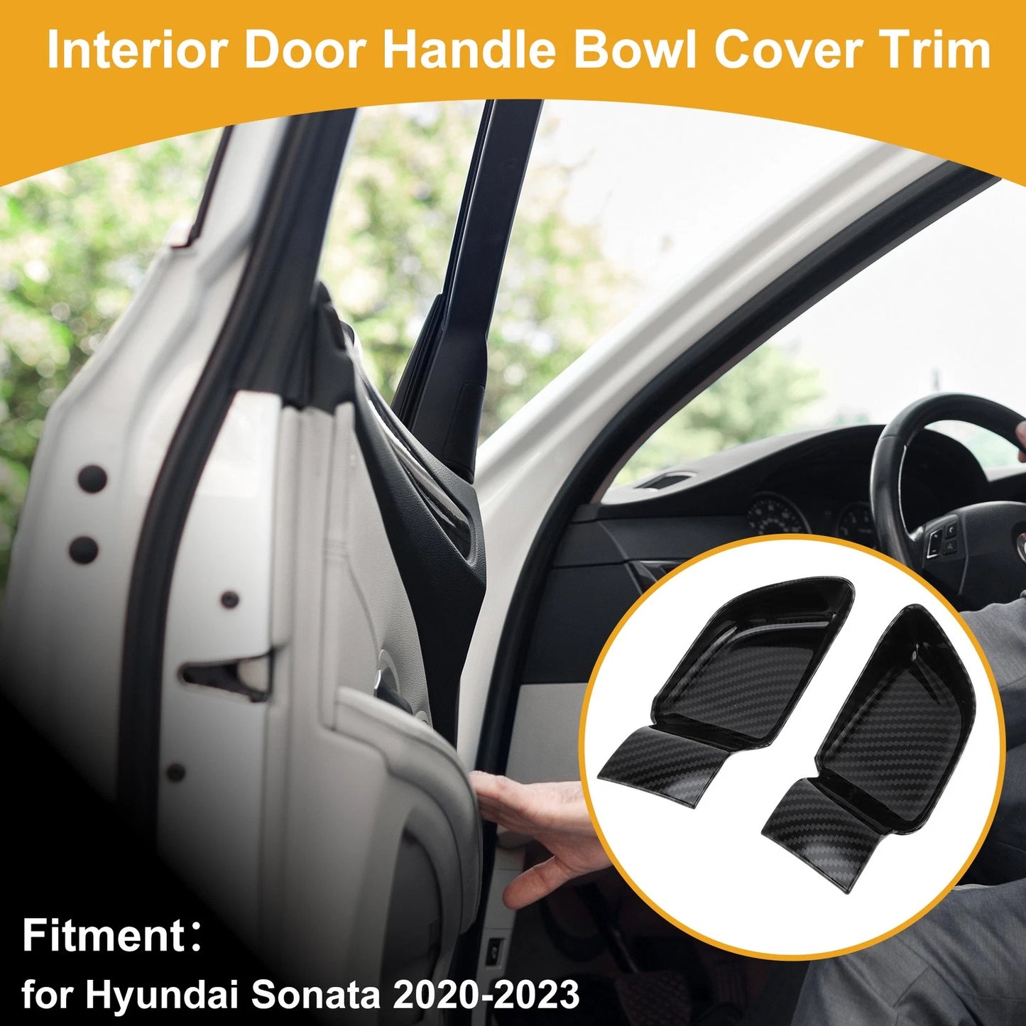 Interior Door Handle Bowl Cover Trim for Hyundai Sonata (2020–2023) Carbon Fiber Black