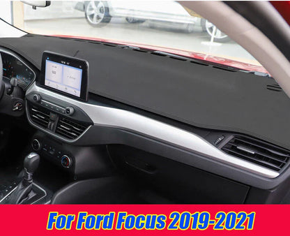 Black Leather Dashboard Cover Dash Protector Pad Mat for Ford Focus (2019–2021)