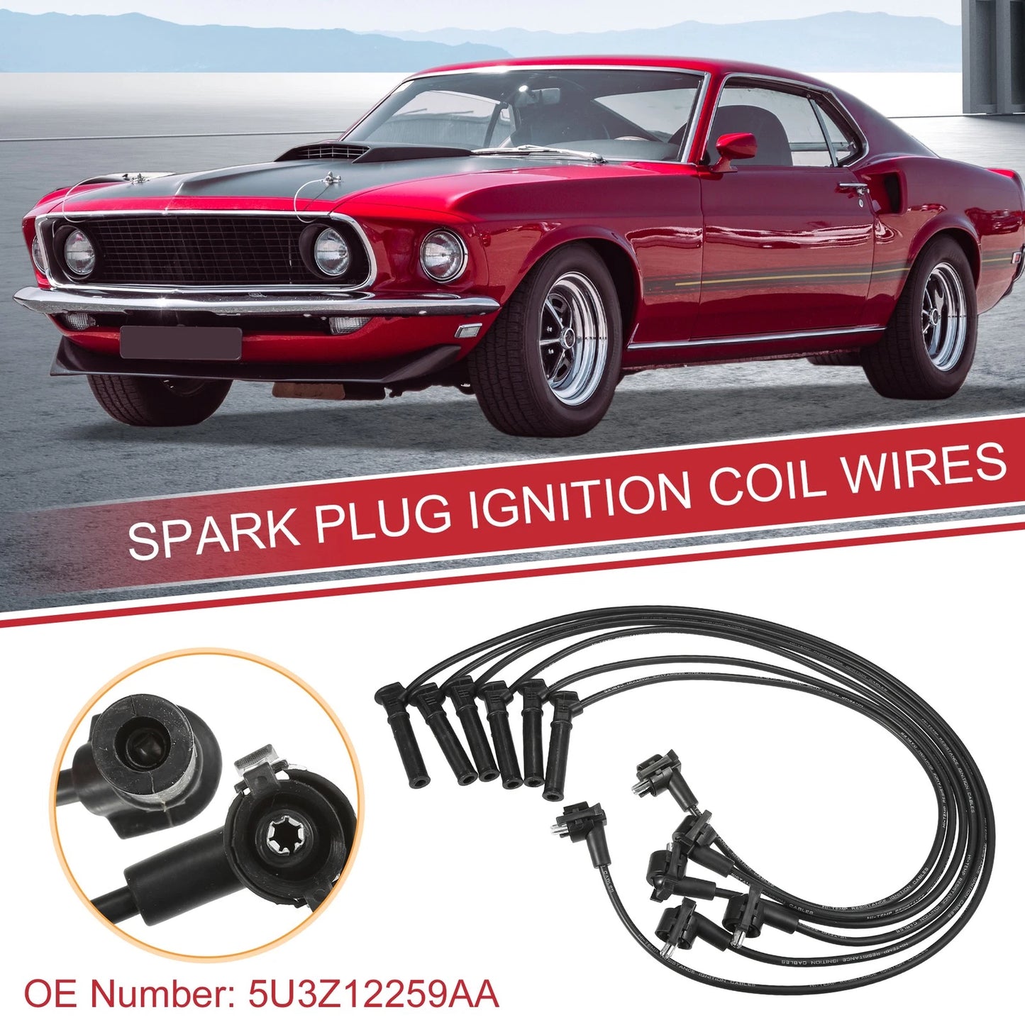 6X Spark Plug Wire Ignition Coil Cable No.5U3Z12259AA for Ford Mustang