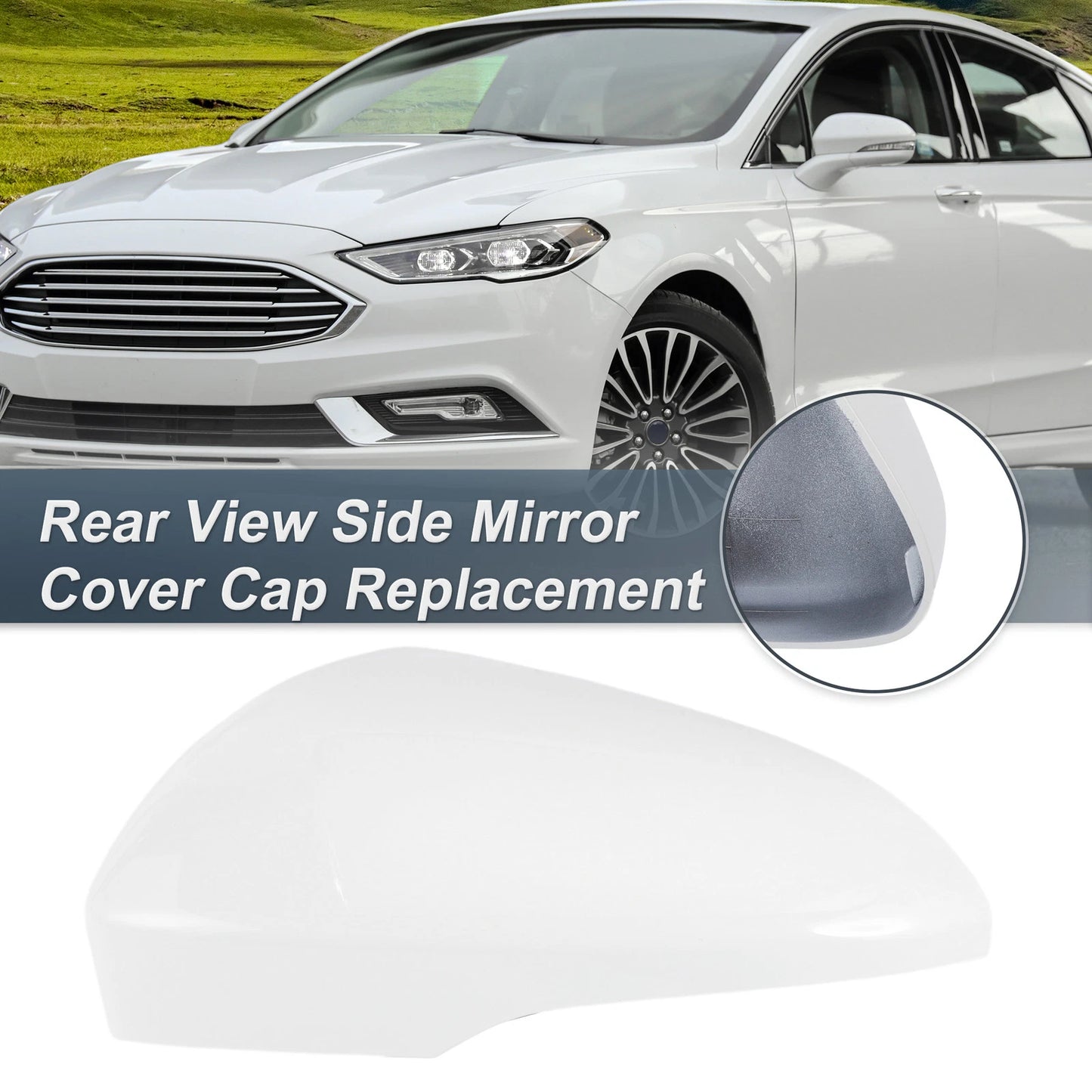 Left Side Mirror Cover Cap for Ford Fusion (2013–2019) - White, Turn Signal