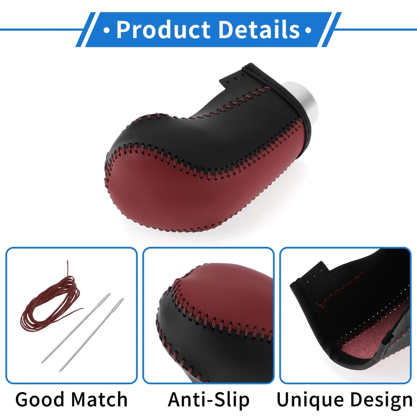 Car Gear Shift Knob Cover for Hyundai Tucson (2015-2018) - 1 Pc Wine Red Black