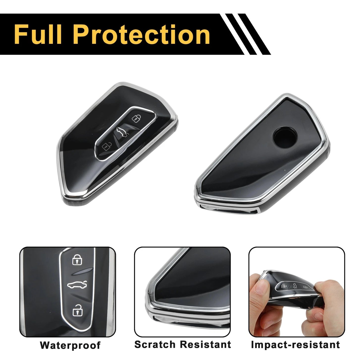 TPU Key Fob Shell Cover Case for VW Golf (2020–2023) - Black Silver Tone