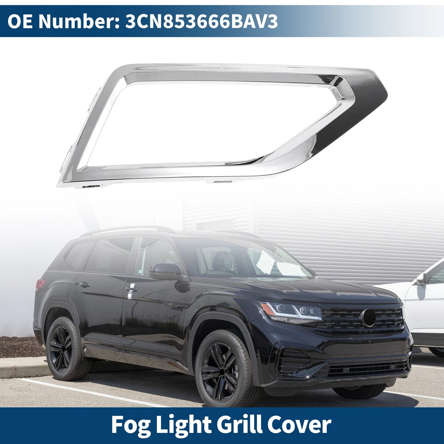1 Pc Fog Light Grill for VW Atlas (2018–2023) No. 3CN853666BAV3 Silver Tone