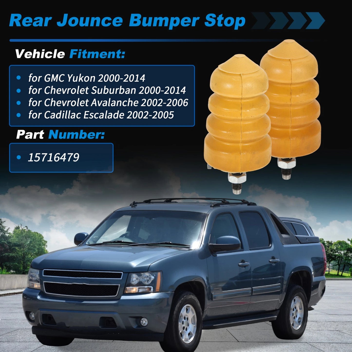 2 pcs Rear Bump Stop for GMC Yukon, Chevrolet Suburban (2000–2014) No.15716479