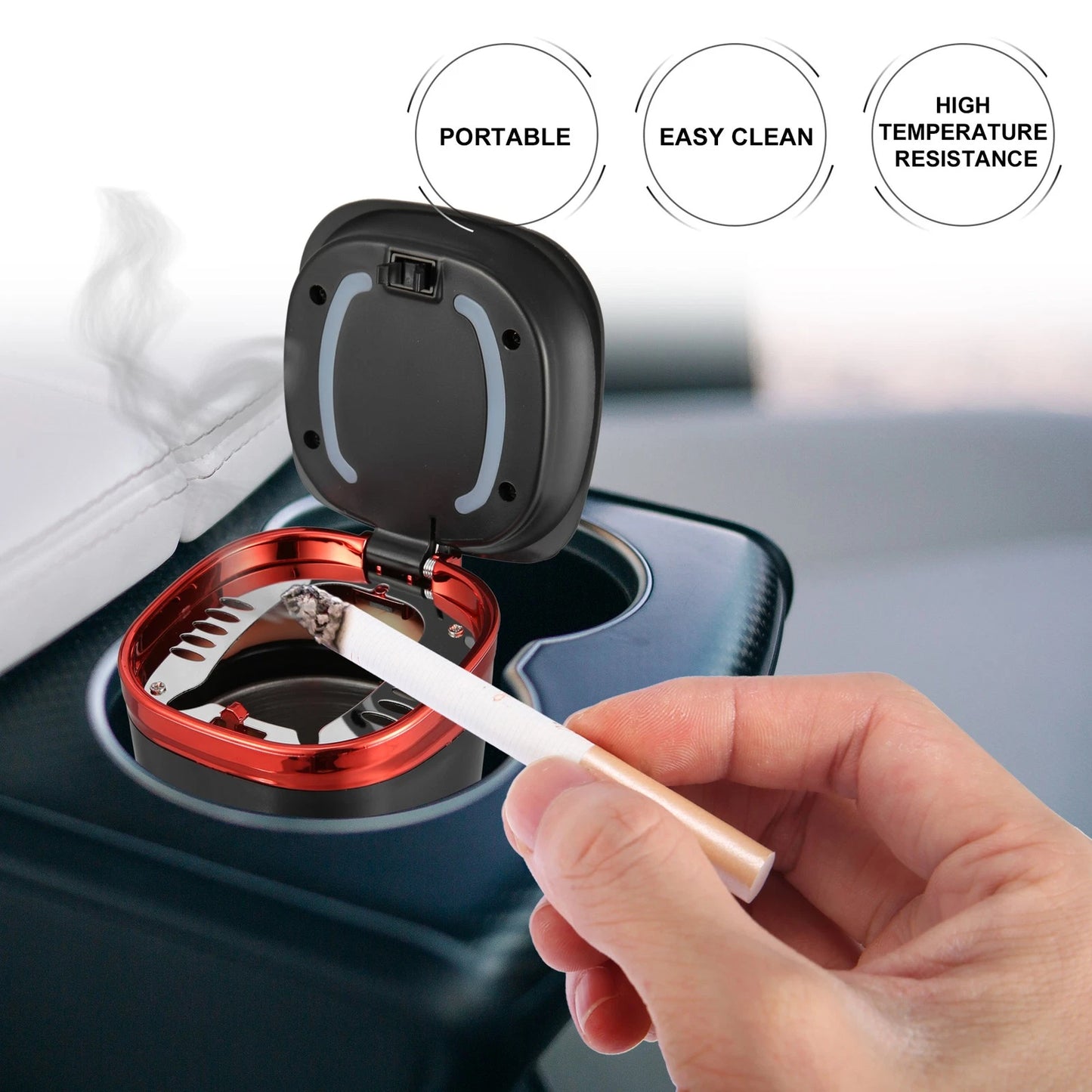 Universal Car Ashtray Trash Can with LED Light - Red Edge