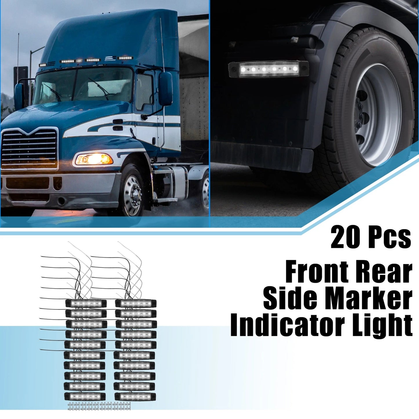 Set of 20 Front Rear Side Marker Light 6 LED for Trailer Truck RV Van