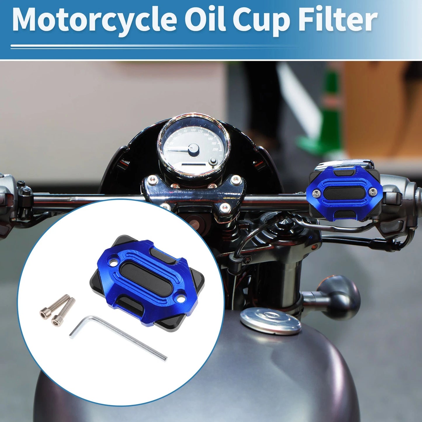 Set of 1 Motorcycle Oil Cup Filter Aluminum Alloy Blue