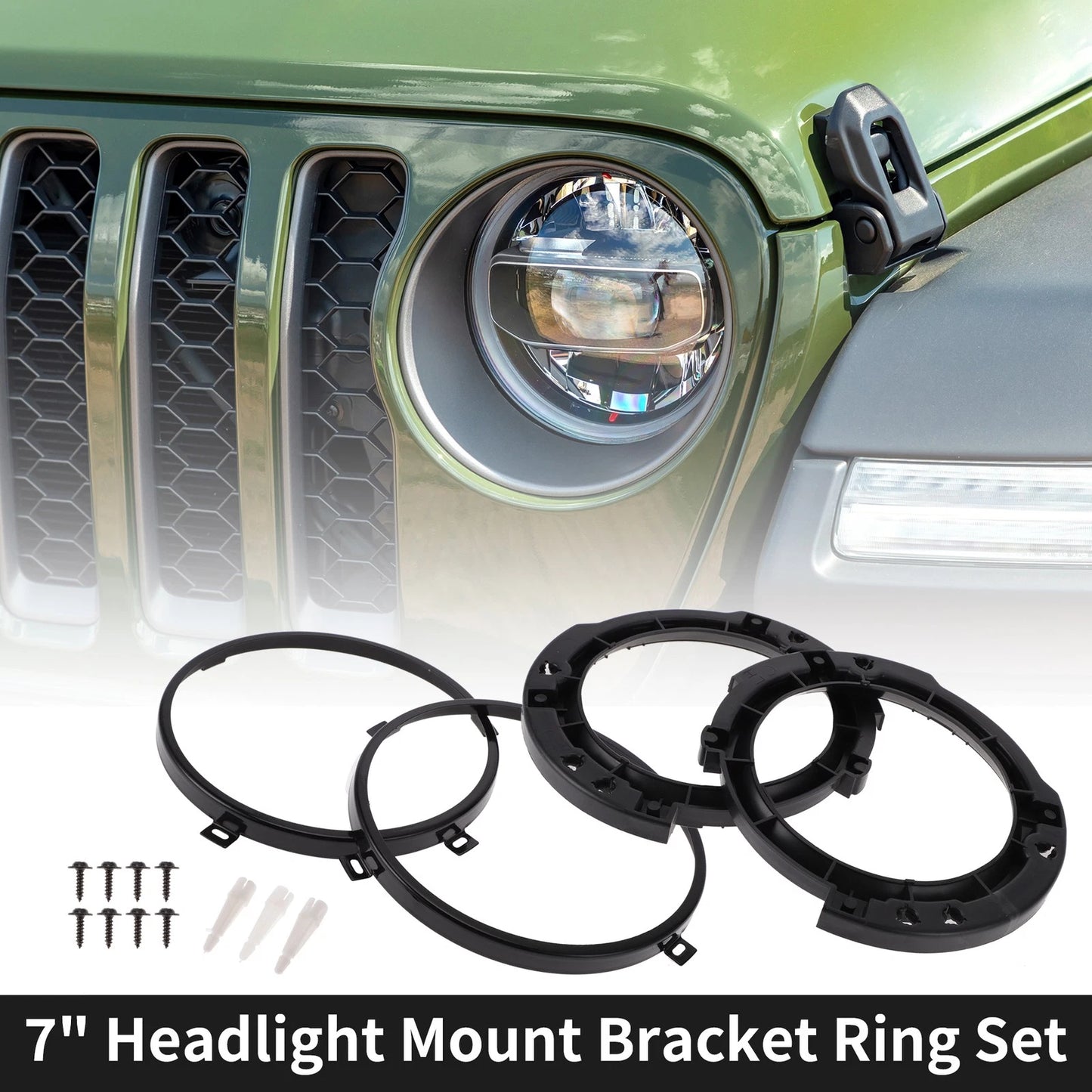 Set of 2 Headlight Mounting Retaining Bracket Rings for Jeep Wrangler JK (2007–2018)