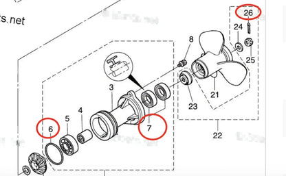 Lower Unit Oil Seal for Tohatsu MFS25B, MFS25C, MFS30B, MFS30C