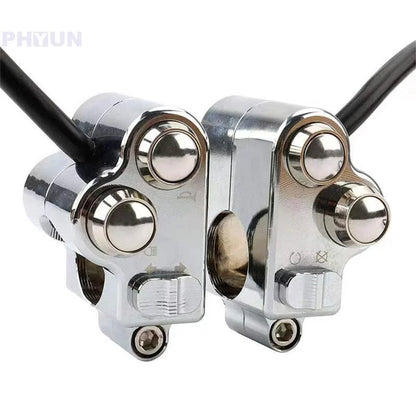 Silver CNC 7/8" Motorcycle Handlebar Switch Pair for Headlight Indicator Horn