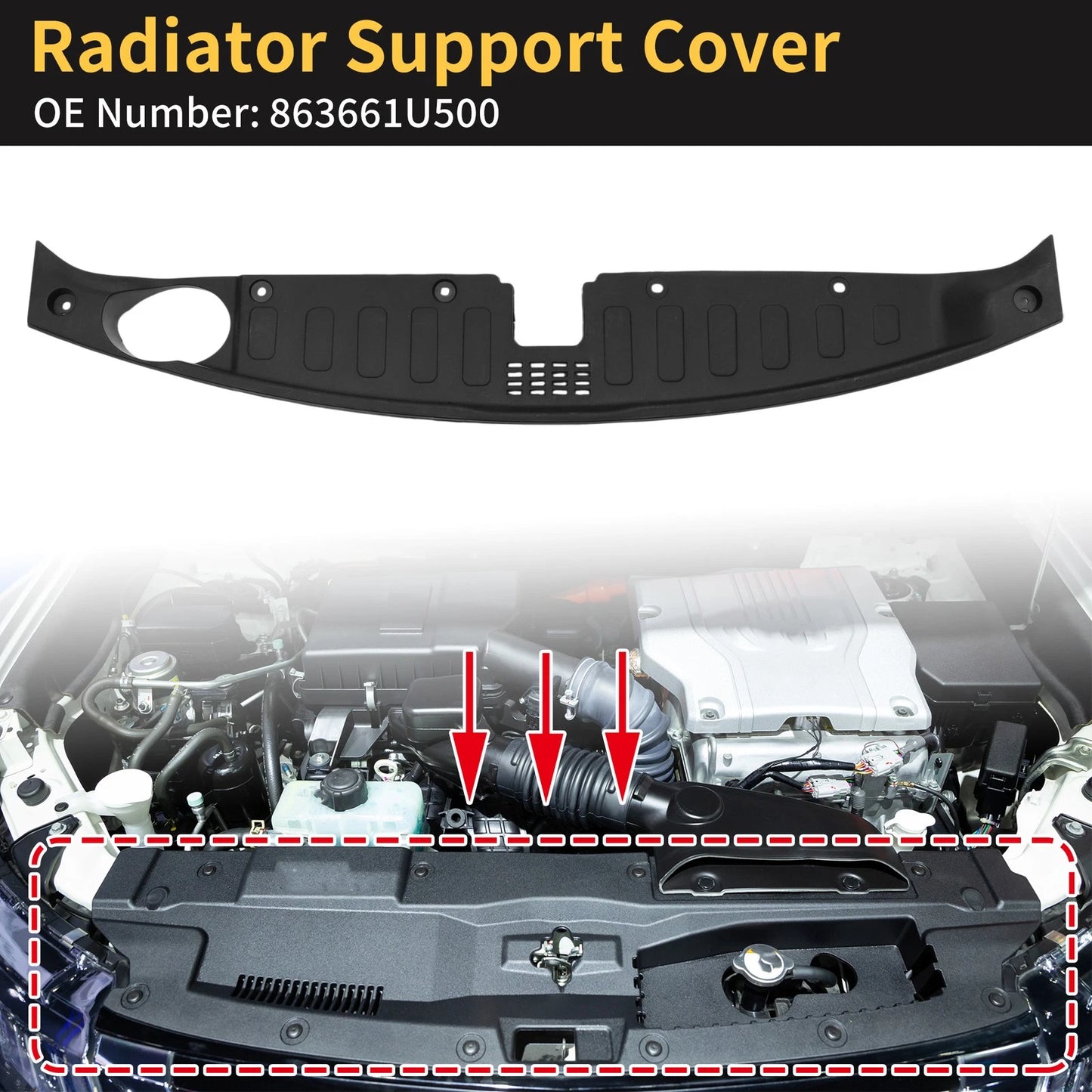 Radiator Support Cover for Kia Sorento (2015–2020) No. 863661U500, ABS Black