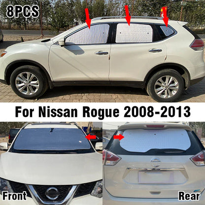 8x Front/Side/Rear Window Sunshade for Nissan Rogue (2008–2013)