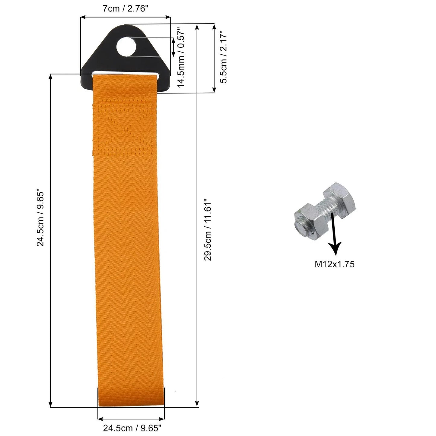 Set of 2 Front Bumper Tow Straps with Rope Hook - Orange