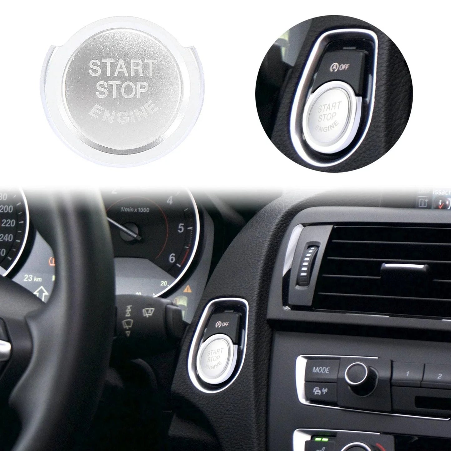 Start Stop Button Cap with Ring Kit for BMW 1 Series X1 X2 3 4 Series Silver Tone
