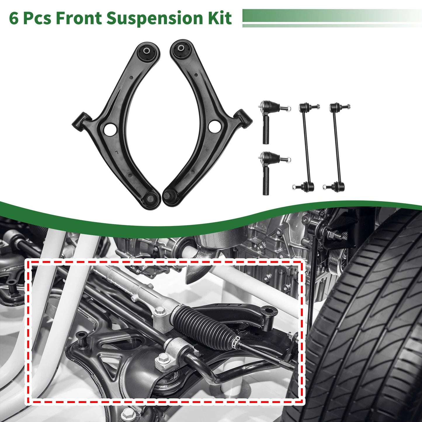 6 Pc Front Lower Control Arms for Jeep Compass (2007–2014) No.K620065/K620066/ES800408