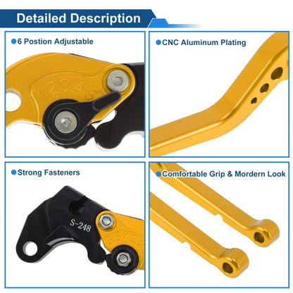 Short Brake Clutch Levers for Suzuki GSXR600 (1997–2003) Gold Tone 1Pair
