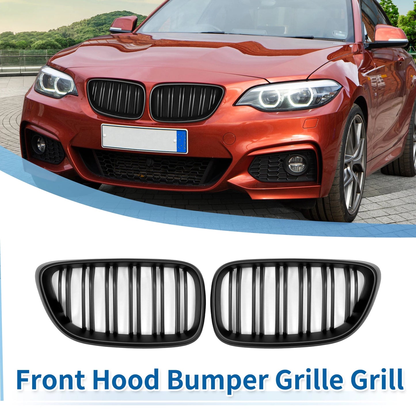 Pair Front Upper Bumper Grille for BMW 2 Series F22 (2014–2021) Matte Black