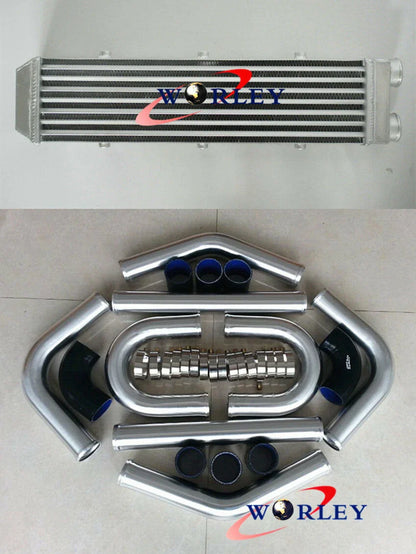 Aluminum Turbo Intercooler 2" 550x140x80mm + Piping Blue Hose Kits