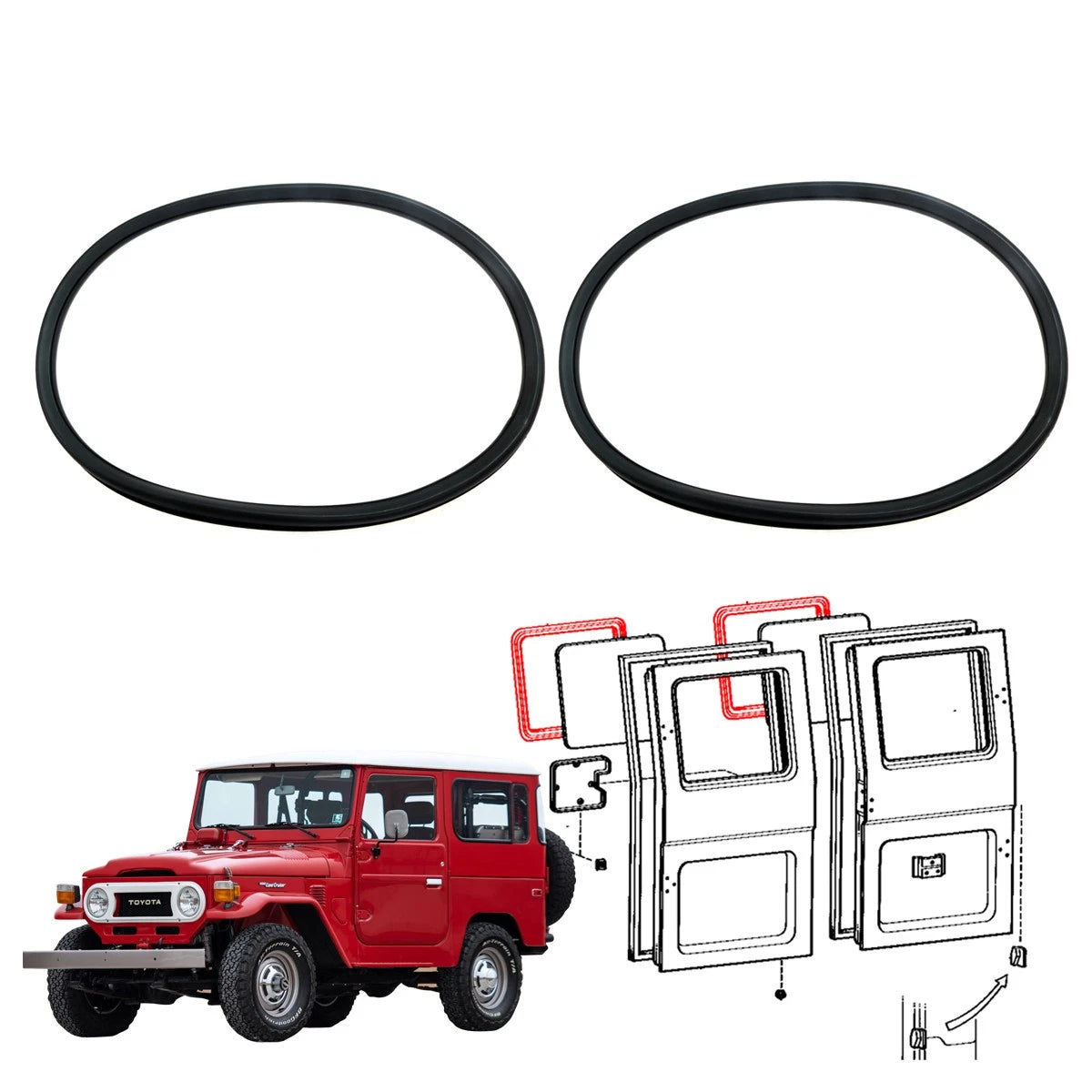 Rear Swing Door Glass Weatherstrip for Toyota Land Cruiser (1969–1986)