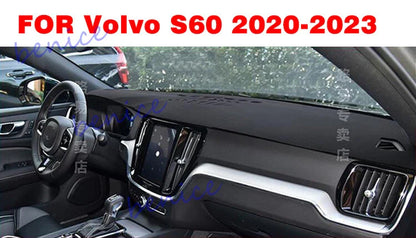 Black Leather Dashboard Cover Dash Protector Pad Mat for Volvo S60 (2020–2023)