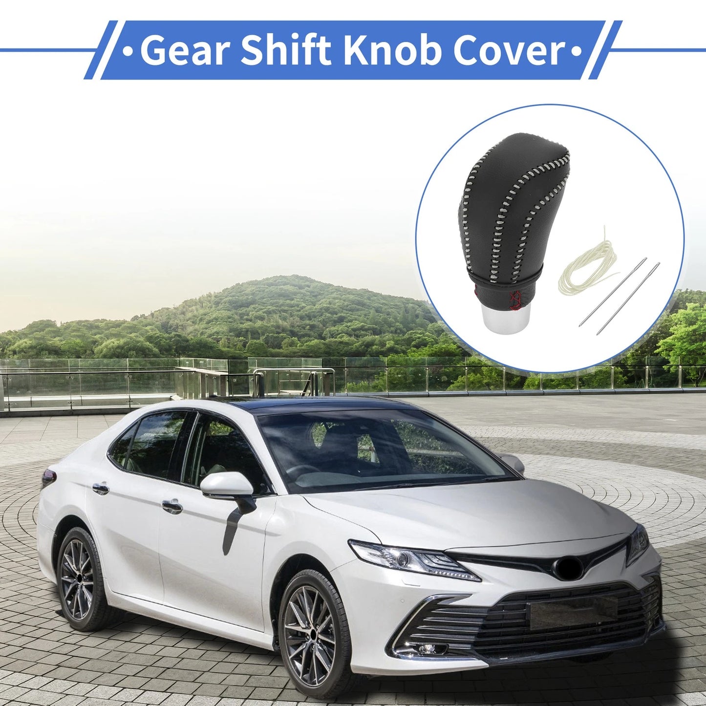 Gear Shift Knob Cover for Toyota Camry (2018–2023) Black Beige Faux Leather