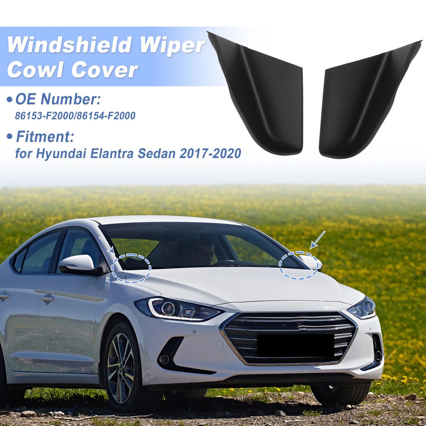Set of 2 Windshield Cowl Replacements for Hyundai Elantra Sedan (2017–2020) 86153-F2000