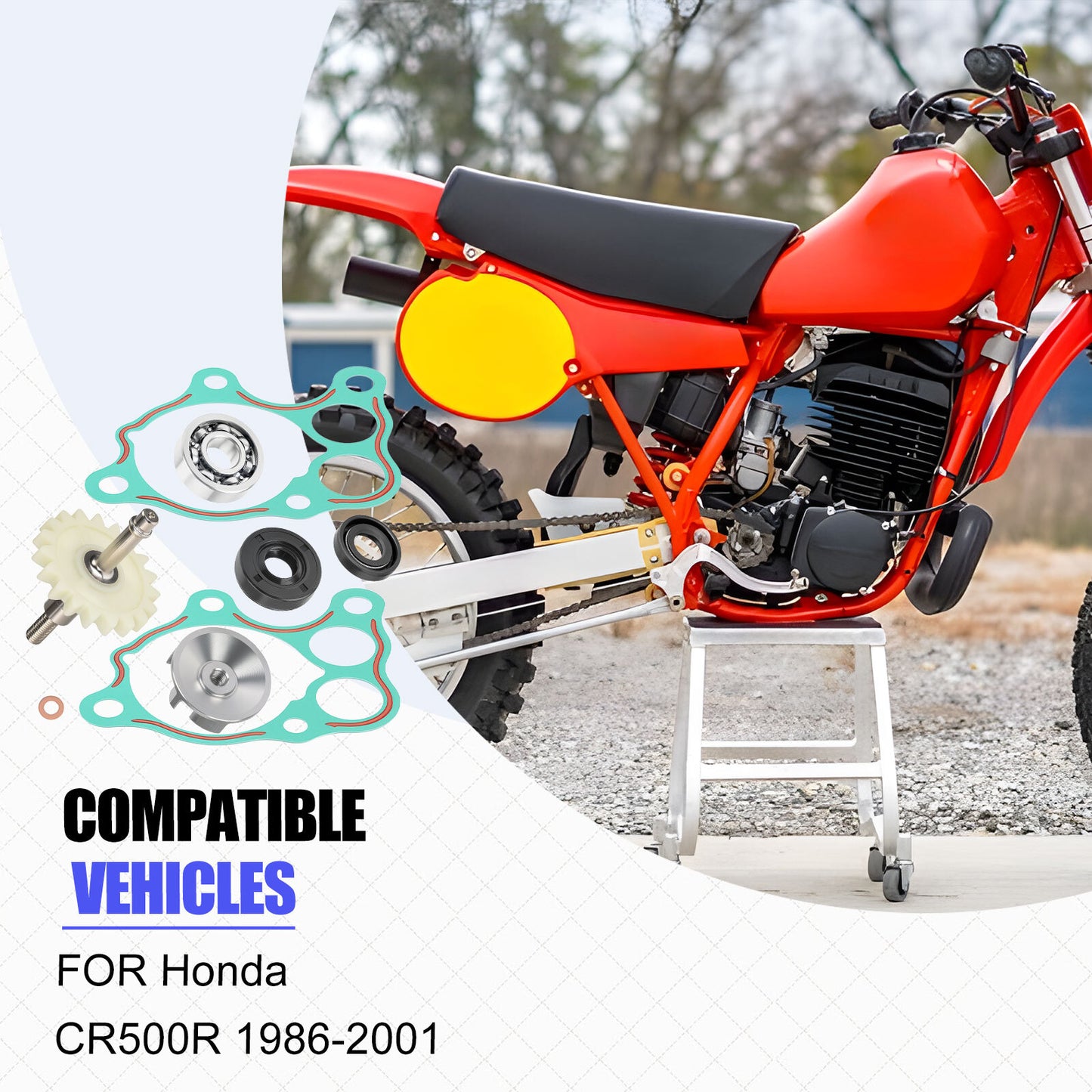 Water Pump Impeller Shaft Gear Kit for Honda CR500R (1986–2001)