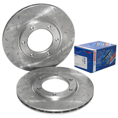 Front Slotted Drilled Disc Rotors + Brake Pads for Patrol MQ MK (1988–1997)
