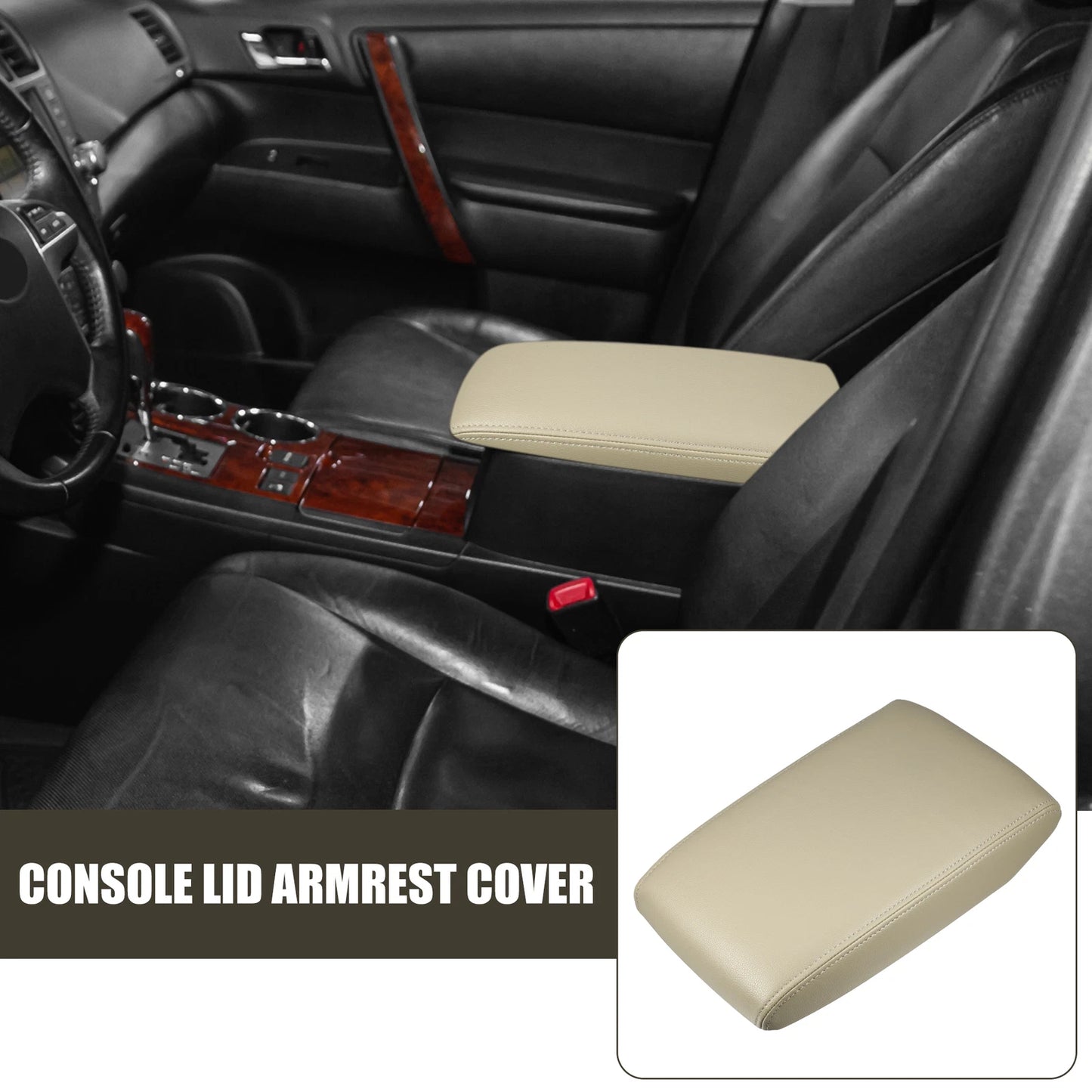 Center Console Lid Armrest Cover for Toyota Highlander (2014–2019) Faux Leather Beige