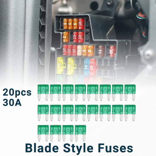 30A Mini Blade Fuses 20 x Short Circuit Protection for Car - Green