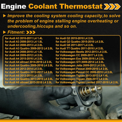 Engine Coolant Thermostat 06H121026AG for Audi A3 (2010–2011) with Seal
