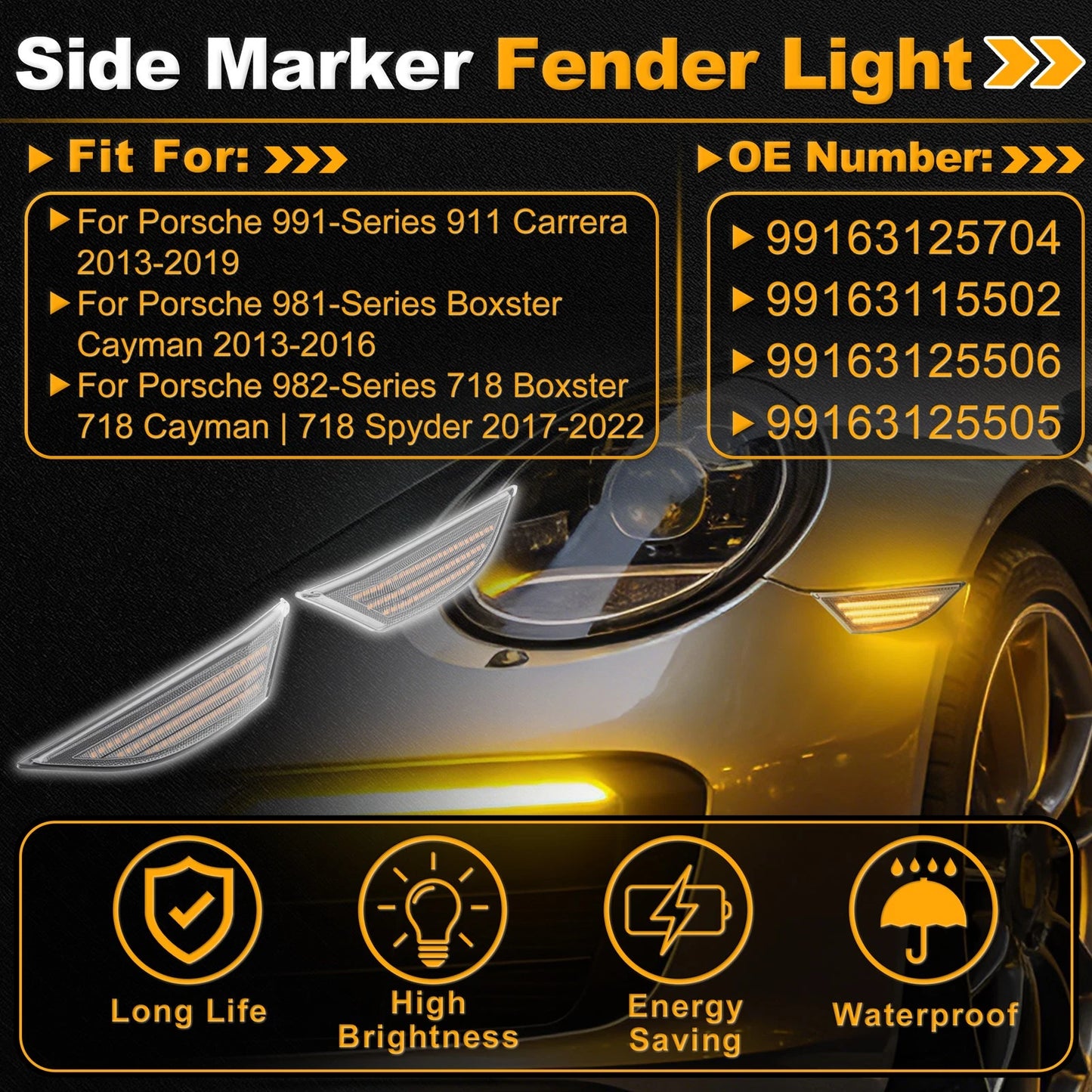Side Marker Fender Light 99163125704 for Porsche 911 Carrera (2012–2019)