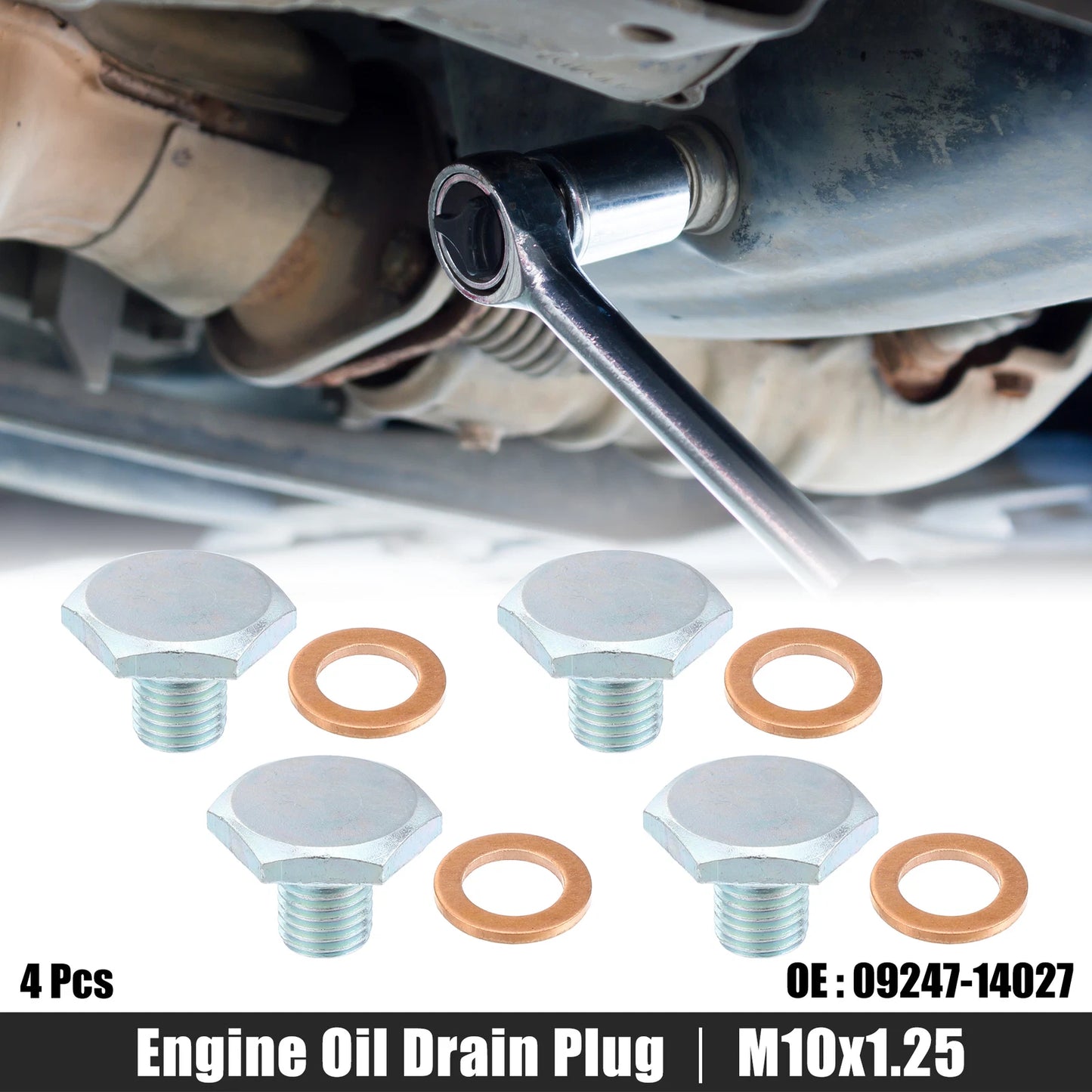 Set of 4 M10x1.25 Engine Oil Drain Plug Screws w/ Seal Ring for Honda