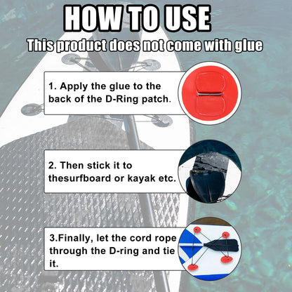 6pcs Red D Ring Patch for Surfboard (PVC, Stainless Steel)