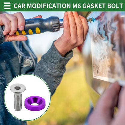 Set of 1 M6x1.0 Gasket Bolt for Universal Car Modification - Aluminium Alloy Purple