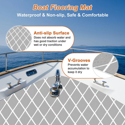 Self-Adhesive Boat Flooring Strip 96" Lx16" W Light Gray with White Line