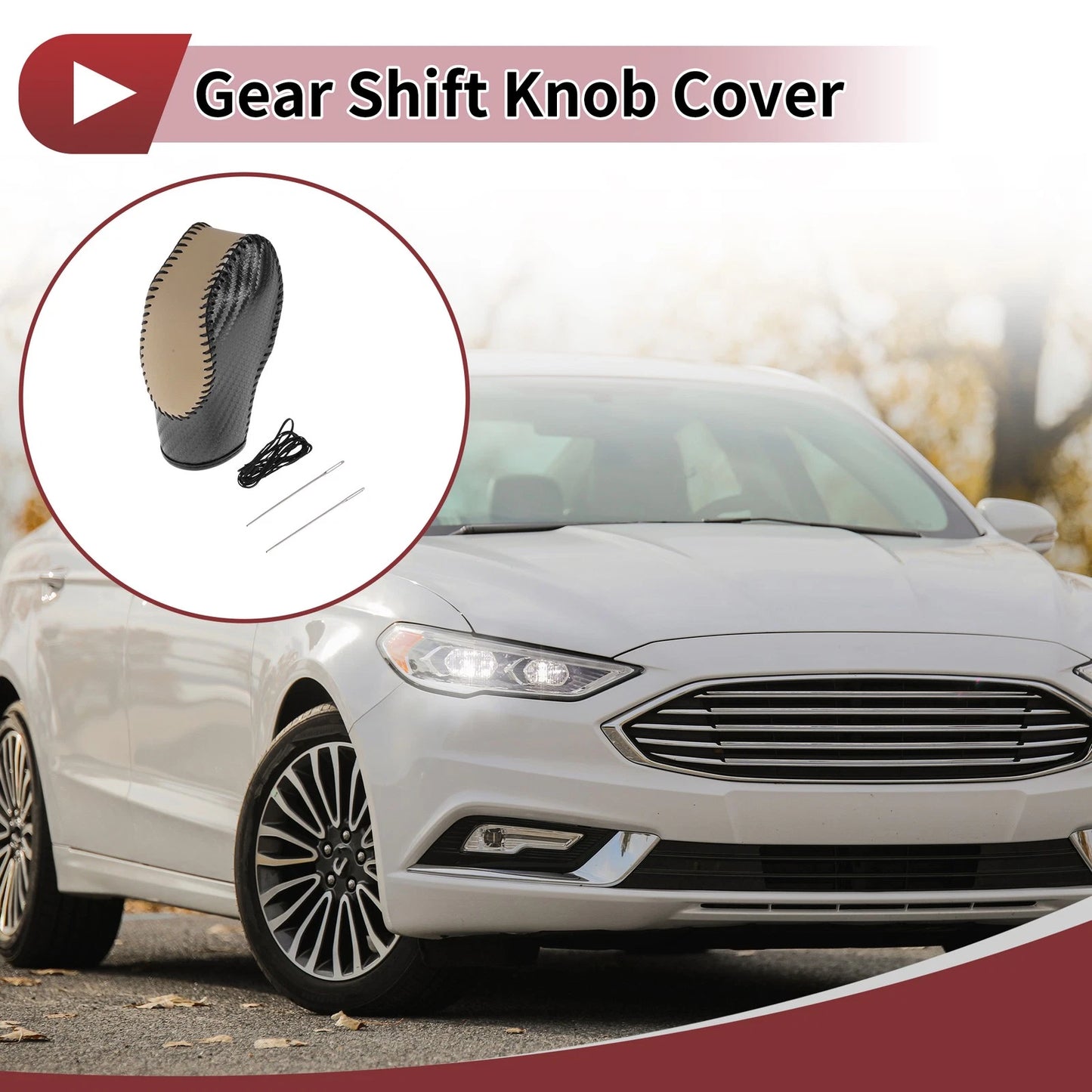 Gear Shift Knob Cover for Ford Fusion (2013–2016) Beige Black