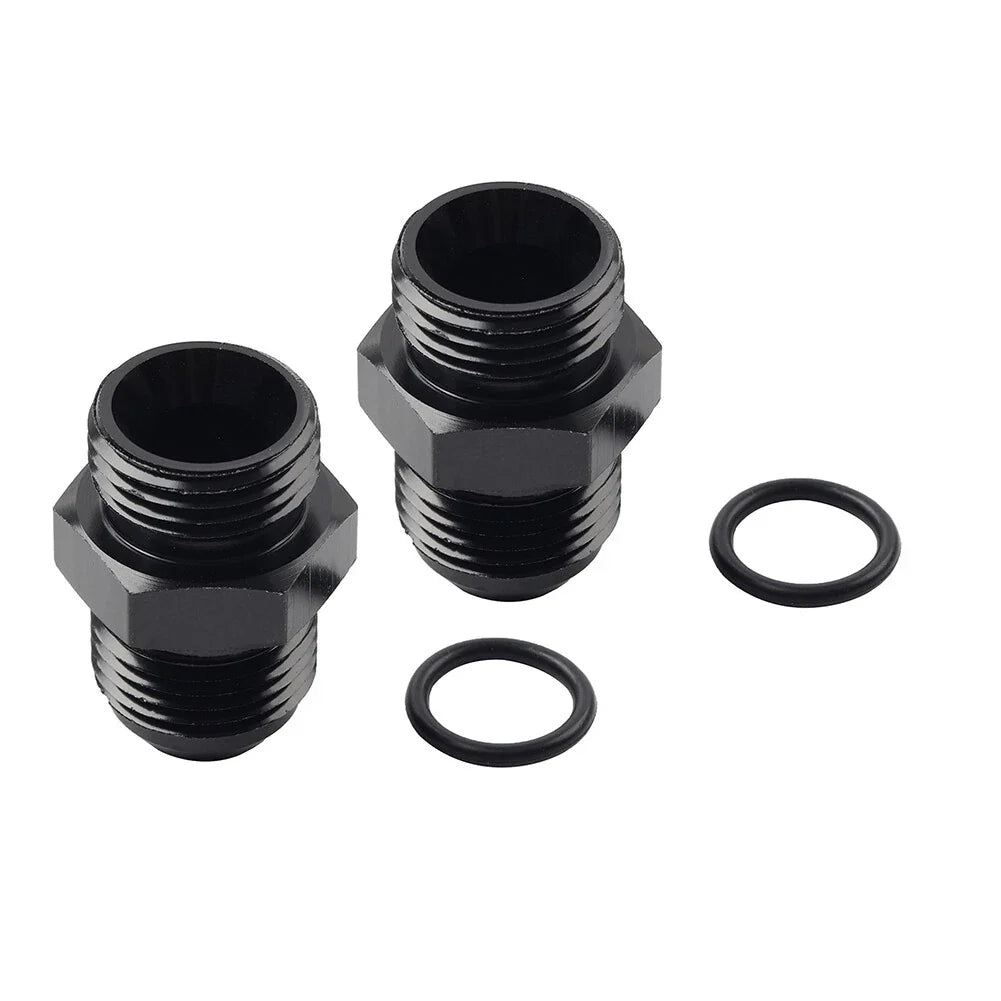 Black Aluminum AN8 Flare to 8AN ORB Male Fitting Adapter w/ O-Rings